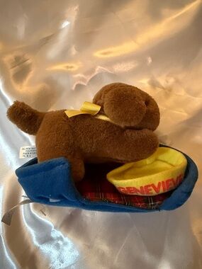GENEVIEVE IS MADELINE’S Puppy With Dog Bed & Food Dish VINTAGE 1992, 4”H by 6”L